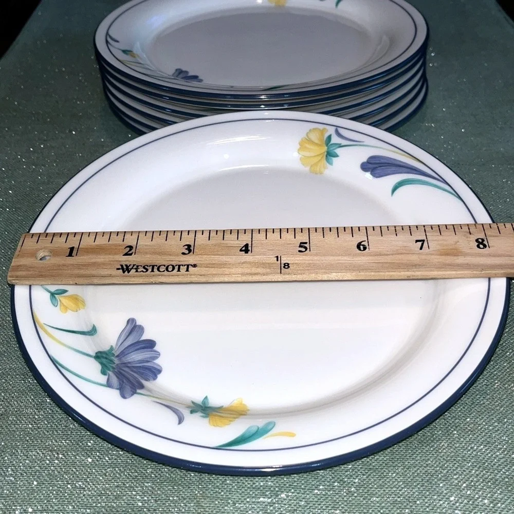 Lenox Buttercups on Blue Set Of 8~ 8.25 Inch Salad / Dessert Plates